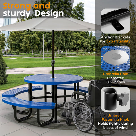 Metal Picnic Table - Round Punched Metal - 46 in - Blue