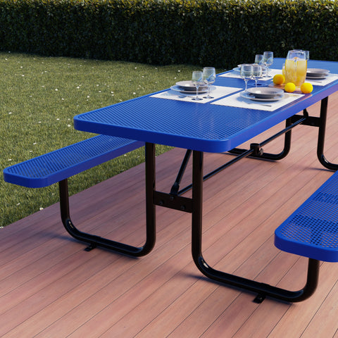 Metal Picnic Table - Rectangle Punched Metal - 8ft - Blue