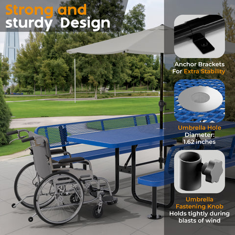 Metal Picnic Table - Rectangle Expanded Metal - 8ft - Blue - ADA Compliant
