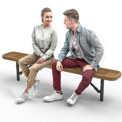 Heavy-Duty Outdoor Bench - Expanded Metal - 6ft - Inground - No Back - Brown