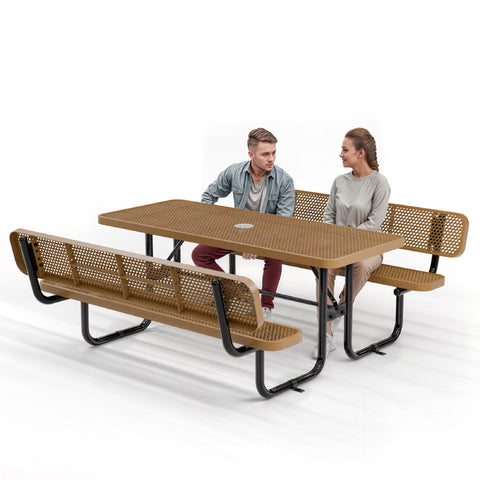 Metal Picnic Table - Rectangle Expanded Metal - 6ft - Brown - With Backrest
