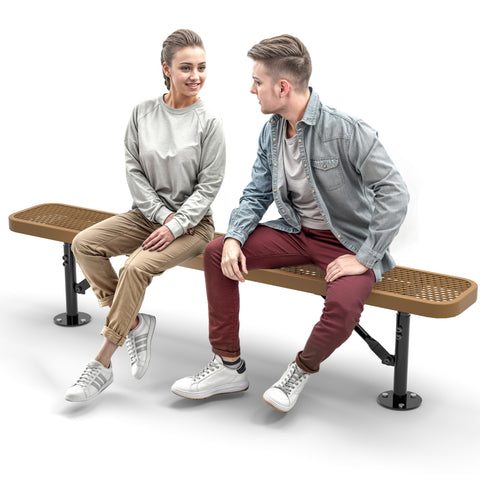 Heavy-Duty Outdoor Bench - Expanded Metal - 6ft - Surface - No Back - Brown