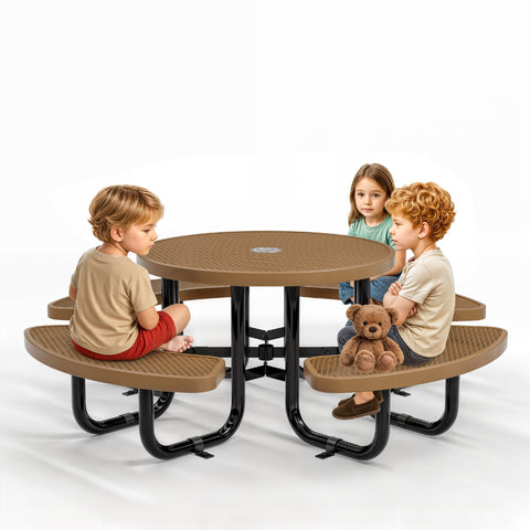 Kids Picnic Table - Round Expanded Metal - 38 in - Brown