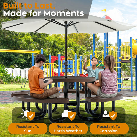 Kids Picnic Table - Round Expanded Metal - 38 in - Brown