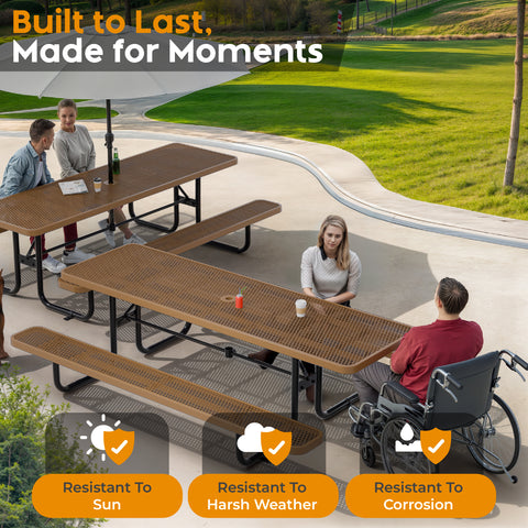 Metal Picnic Table - Rectangle Expanded Metal - 8ft - Brown