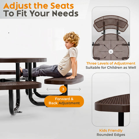 Kids Picnic Table - Round Expanded Metal - 38 in - Brown
