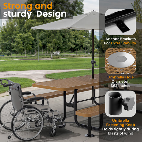 Metal Picnic Table - Rectangle Expanded Metal - 8ft - Brown
