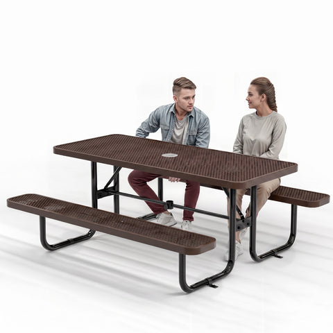 Metal Picnic Table - Rectangle Expanded Metal - 6ft - Brown - ADA Compliant