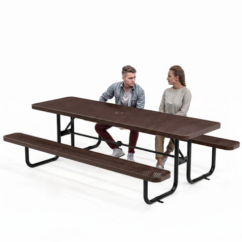 Metal Picnic Table - Rectangle Expanded Metal - 8ft - Brown - ADA Compliant