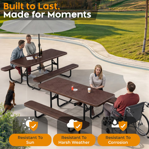 Metal Picnic Table - Rectangle Expanded Metal - 6ft - Brown - ADA Compliant