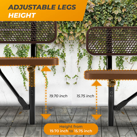 Heavy-Duty Outdoor Bench - Expanded Metal - 6ft - Inground - With Back - Brown