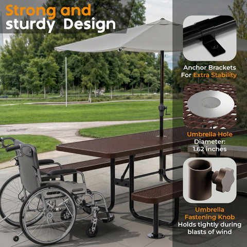 Metal Picnic Table - Rectangle Expanded Metal - 8ft - Brown - ADA Compliant
