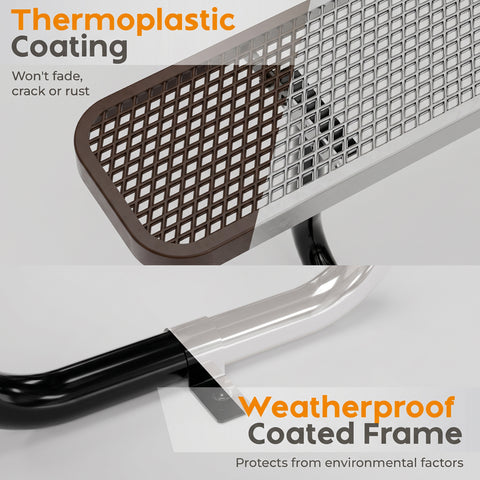 Metal Picnic Table - Rectangle Expanded Metal - 6ft - Brown - With Backrest - ADA Compliant
