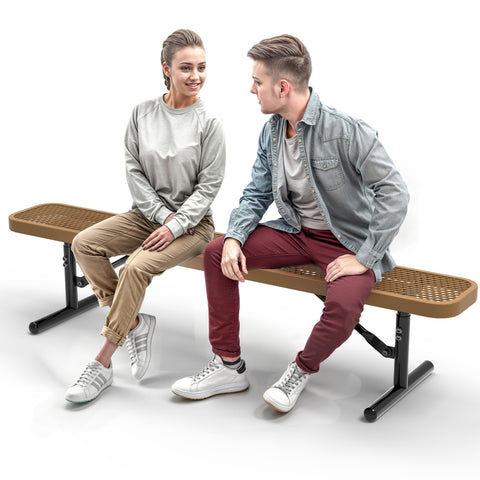 Heavy-Duty Outdoor Bench - Expanded Metal - 6ft - Portable - No Back - Brown