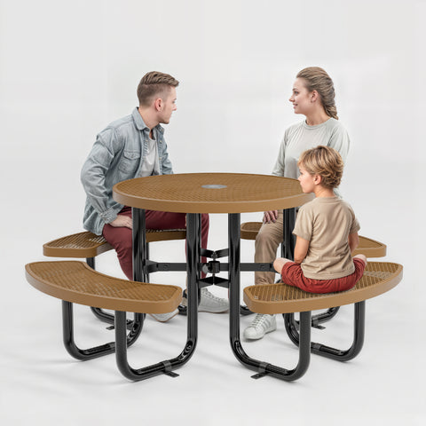 Metal Picnic Table - Round Expanded Metal - 38 in - Brown