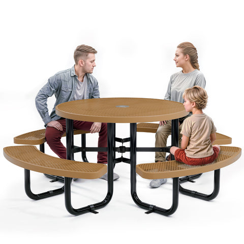 Metal Picnic Table - Round Expanded Metal - 46 in - Brown