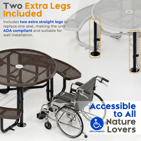 Metal Picnic Table - Round Expanded Metal - 46 in - Brown - ADA Compliant