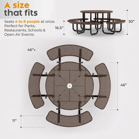 Metal Picnic Table - Round Expanded Metal - 46 in - Brown - ADA Compliant