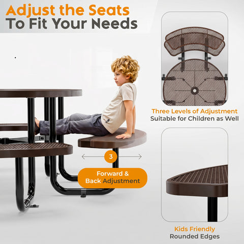 Metal Picnic Table - Round Expanded Metal - 38 in - Brown
