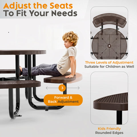 Metal Picnic Table - Round Expanded Metal - 46 in - Brown - ADA Compliant