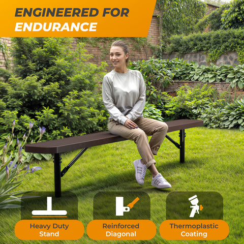 Heavy-Duty Outdoor Bench - Expanded Metal - 8ft - Inground - Brown