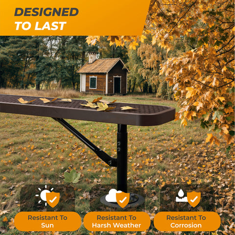 Heavy-Duty Outdoor Bench - Expanded Metal - 8ft - Portable - Brown - With Backrest
