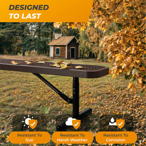 Heavy-Duty Outdoor Bench - Expanded Metal - 6ft - Portable - No Back - Brown