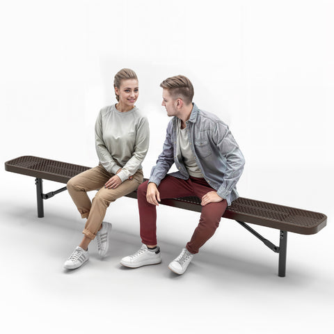 Heavy-Duty Outdoor Bench - Expanded Metal - 8ft - Inground - Brown