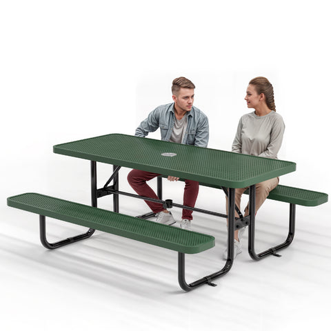 Metal Picnic Table - Rectangle Punched Metal - 6ft - Green