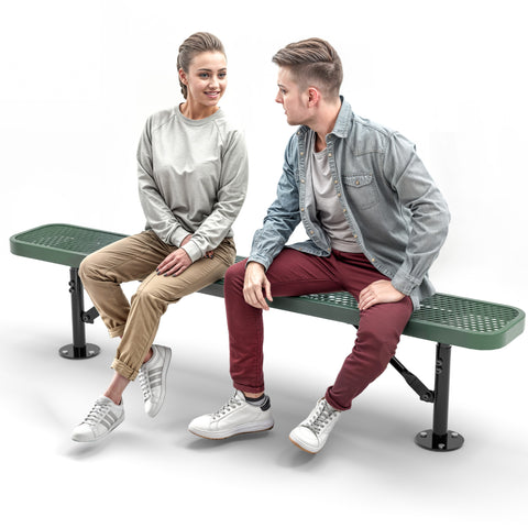 Heavy-Duty Outdoor Bench - Expanded Metal - 6ft - Surface - No Back - Green