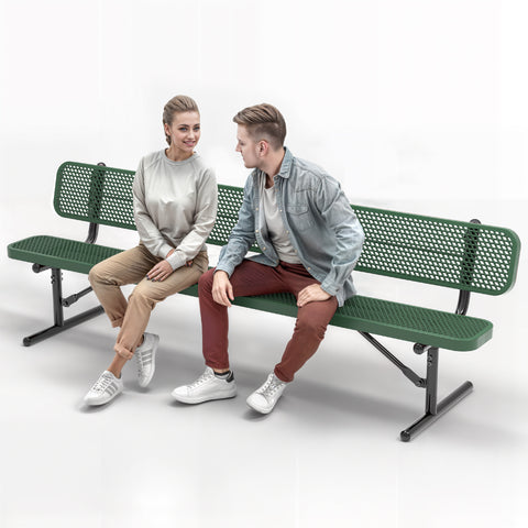 Heavy-Duty Outdoor Bench - Expanded Metal - 8ft - Portable - Green - With Backrest