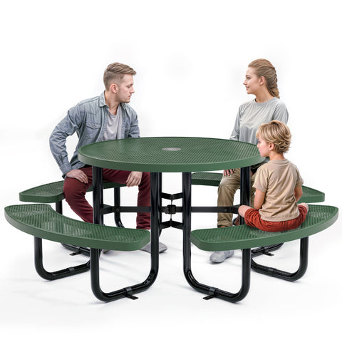 Metal Picnic Table - Round Punched Metal - 46 in - Green