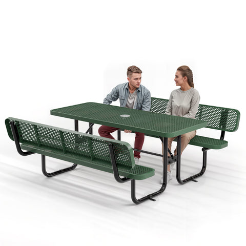 Metal Picnic Table - Rectangle Expanded Metal - 6ft - Green - With Backrest