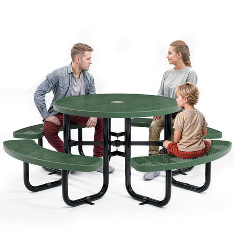 Metal Picnic Table - Round Expanded Metal - 46 in - Green
