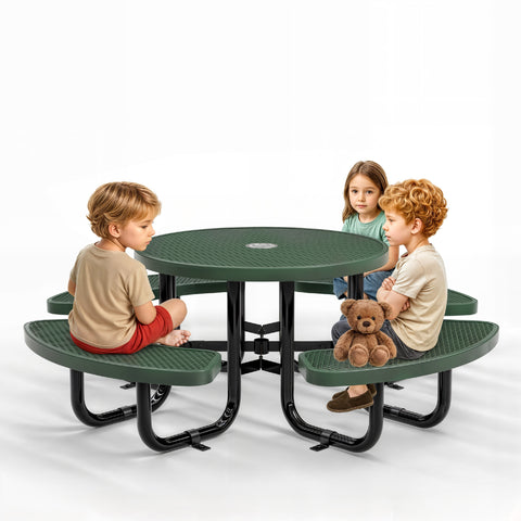 Kids Picnic Table - Round Expanded Metal - 38 in - Green