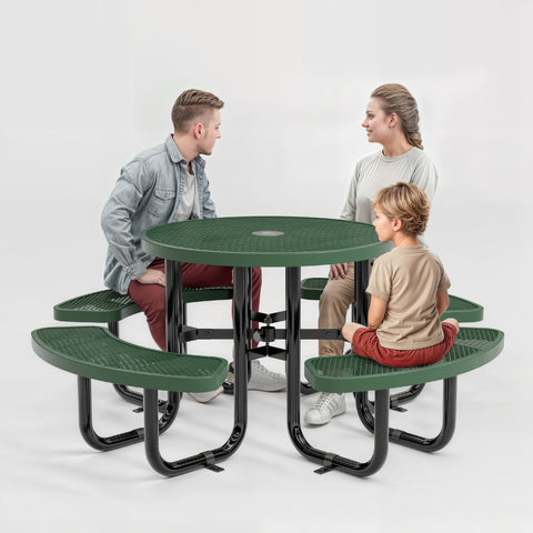 Metal Picnic Table - Round Expanded Metal - 38 in - Green