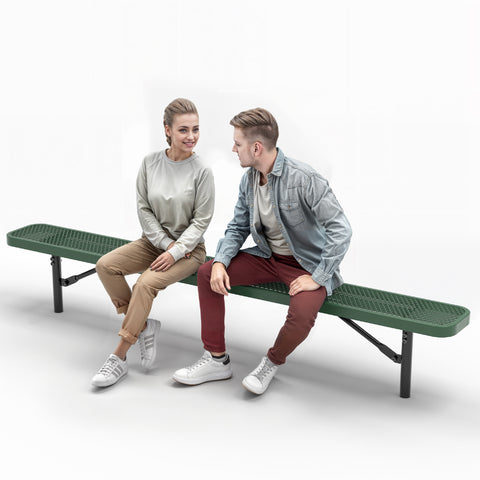 Heavy-Duty Outdoor Bench - Expanded Metal - 8ft - Inground - Green