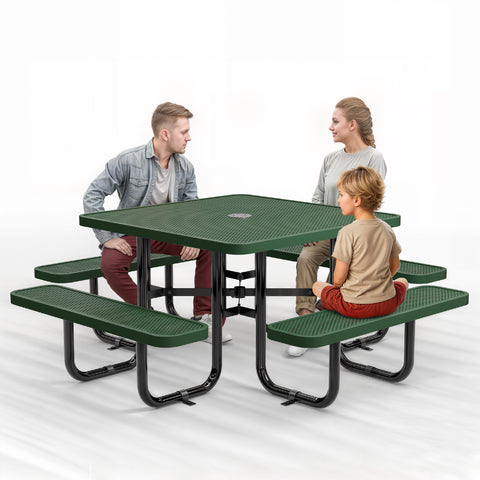 Metal Picnic Table - Square Punched Metal - 46 in - Green