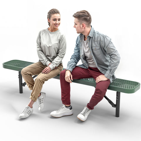 Heavy-Duty Outdoor Bench - Expanded Metal - 6ft - Inground - No Back - Green