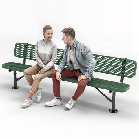 Heavy-Duty Outdoor Bench - Expanded Metal - 8ft - Surface - Green - With Backrest