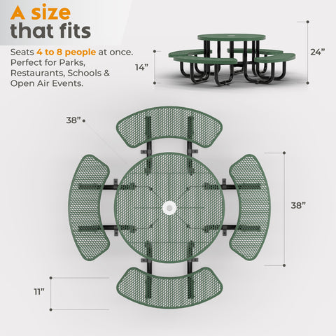 Kids Picnic Table - Round Expanded Metal - 38 in - Green