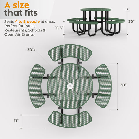 Metal Picnic Table - Round Expanded Metal - 38 in - Green