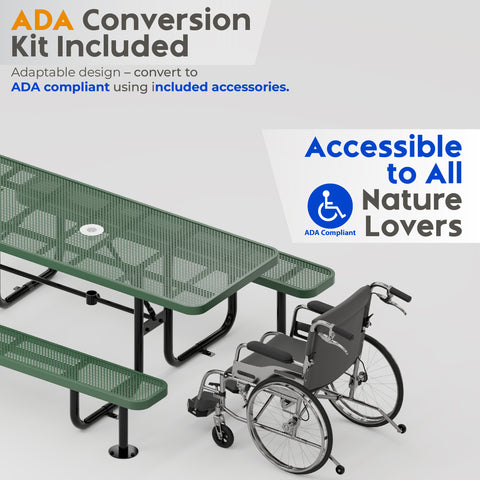 Metal Picnic Table - Rectangle Punched Metal - 6ft - Green