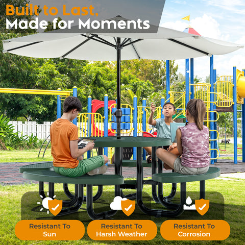 Kids Picnic Table - Round Expanded Metal - 38 in - Green