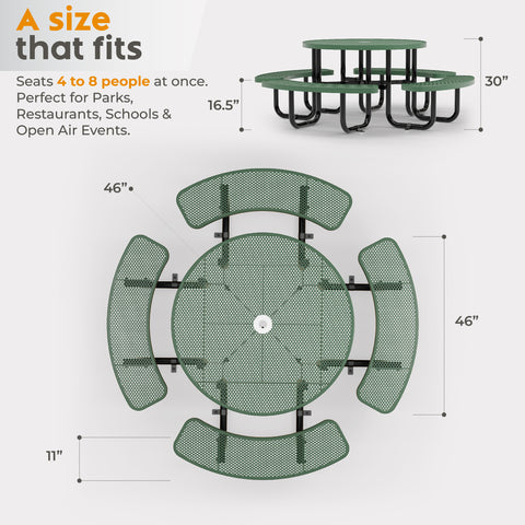 Metal Picnic Table - Round Punched Metal - 46 in - Green
