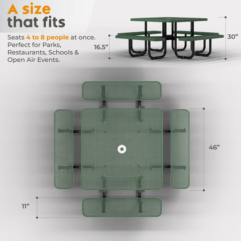Metal Picnic Table - Square Punched Metal - 46 in - Green