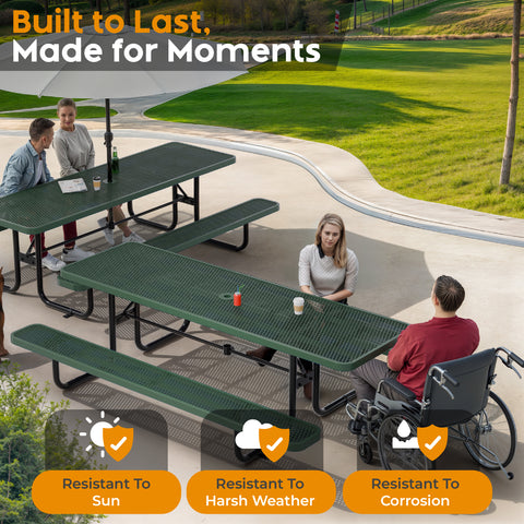 Metal Picnic Table - Rectangle Expanded Metal - 8ft - Green