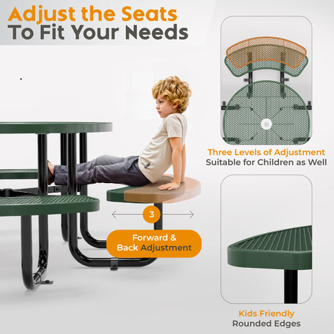 Metal Picnic Table - Round Expanded Metal - 38 in - Green