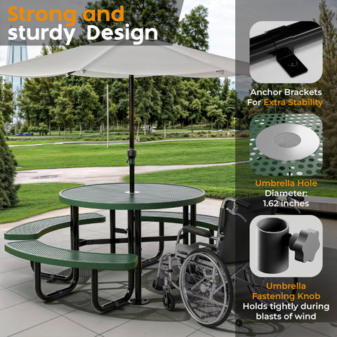 Metal Picnic Table - Round Punched Metal - 46 in - Green