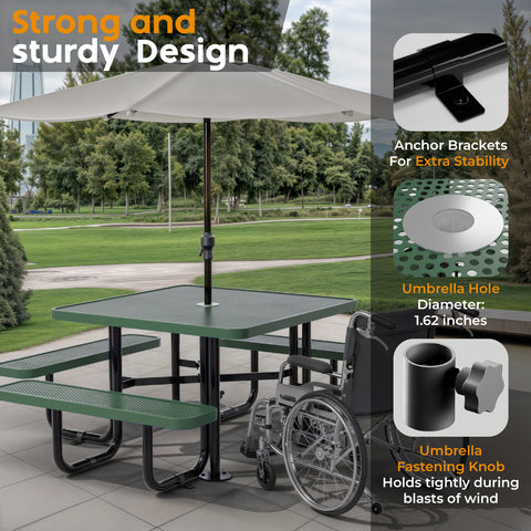 Metal Picnic Table - Square Punched Metal - 46 in - Green